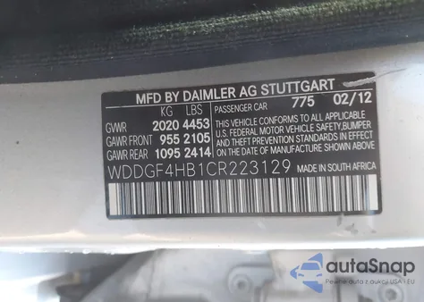 2012 Mercedes-Benz C 250 Luxury/Sport z USA, uszkodzony, nr VIN WDDGF4HB1CR223129